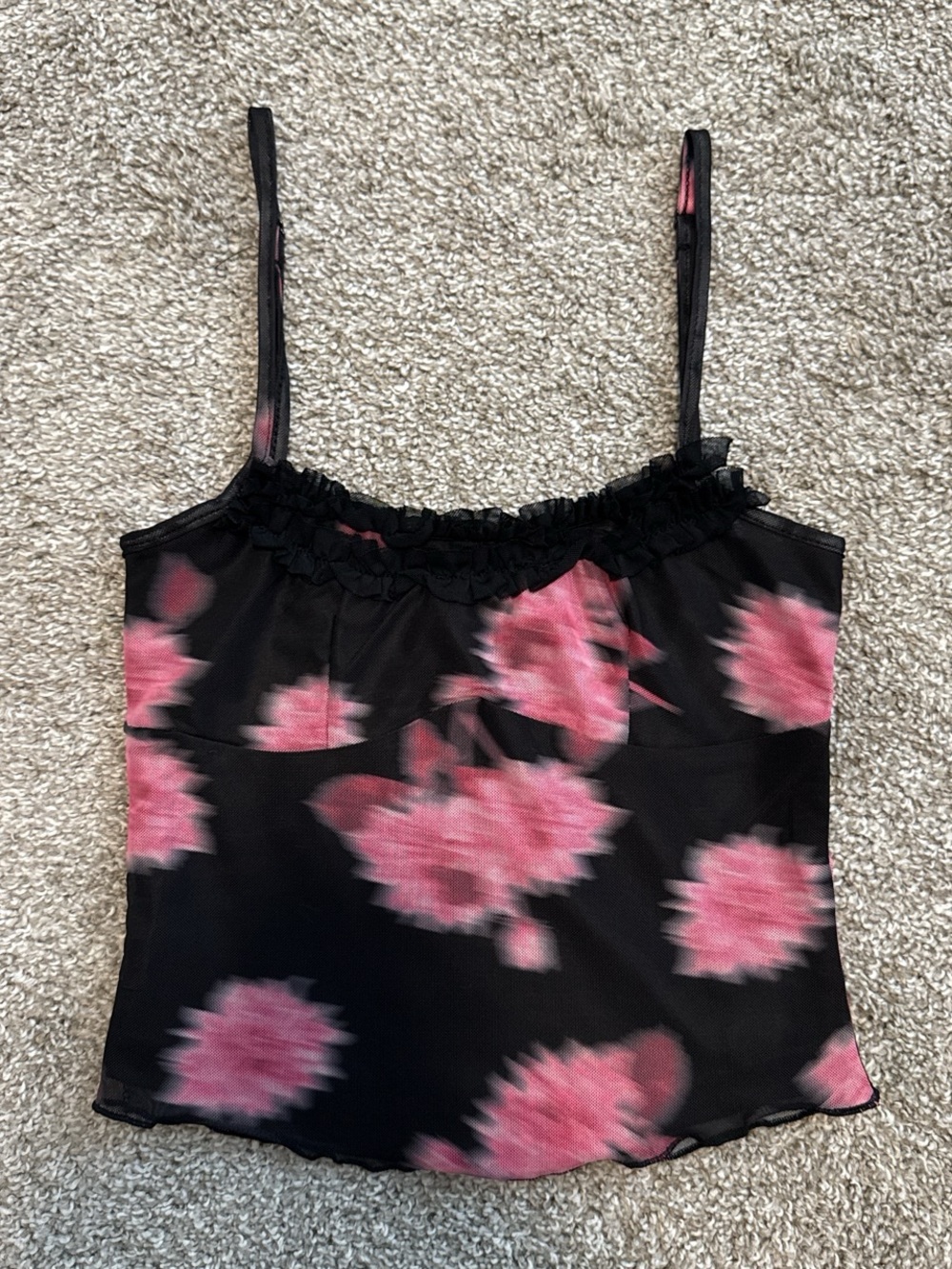 Princess Polly Black Cami Top with Pink Floral Print